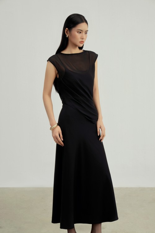 Black Silk Flared Dress