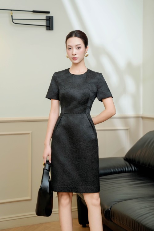 Black Brocade Mini Dress