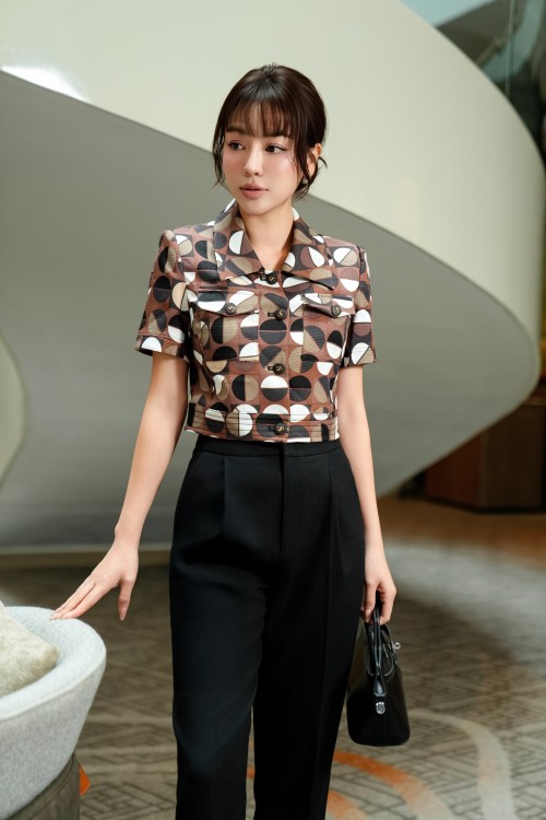 Brown Polka Dot Cropped Raw Vest