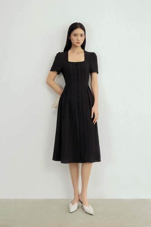 Black Organza Flared Dress