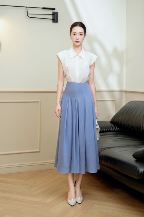 Blue-grey Organza Flared Skirt