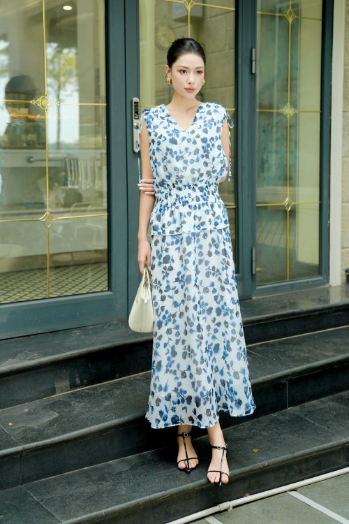 Floral Voile Flared Dress