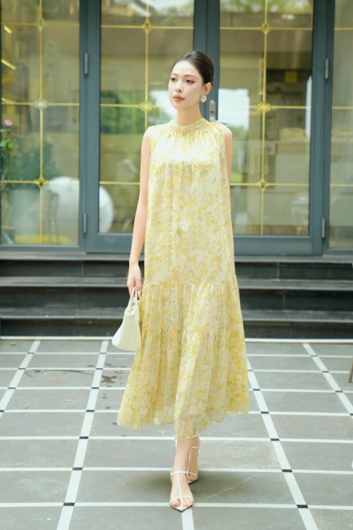 Cream Floral Voile Maxi Dress