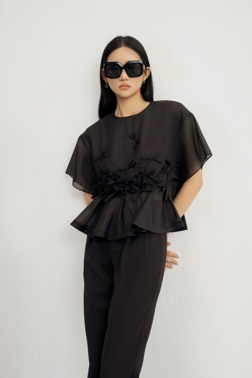 Black Bowtie Organza Blouse