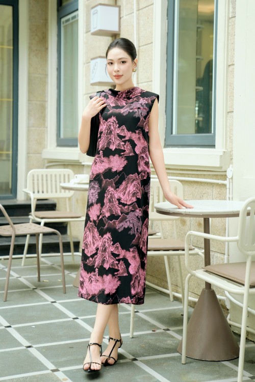 Black Pink Floral Loose Dress