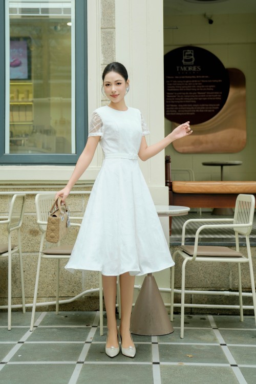 White Lace Flared Dress