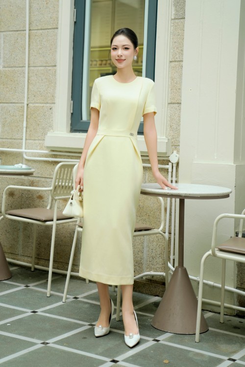 Lime Woven Pencil Dress