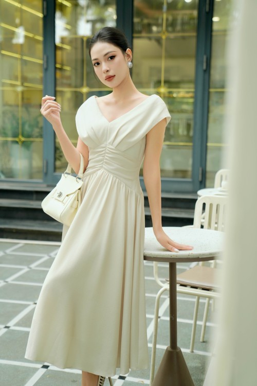 Cream Woven Flared Dress