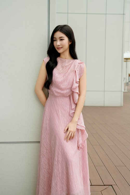 Raspberry Organza Flared Dress