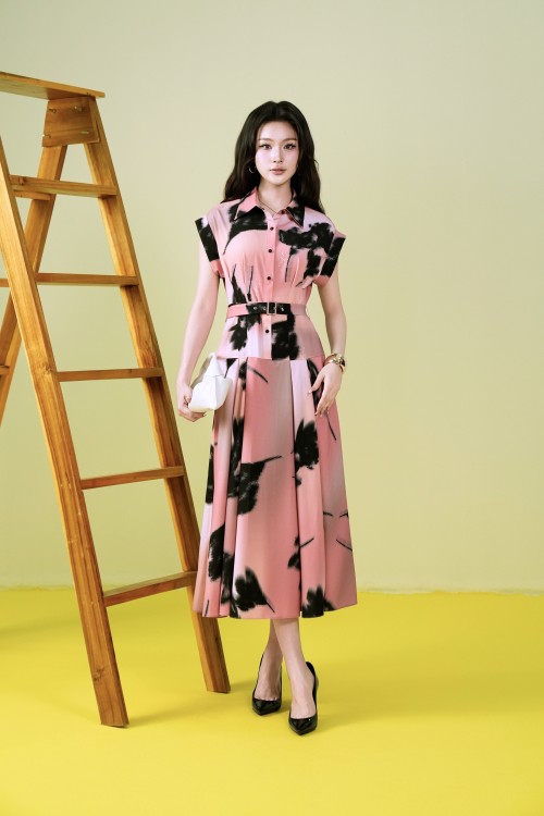 Salmon Woven Flared Dress