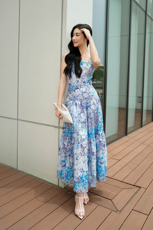 Purple Floral Linen Sleeveless Dress