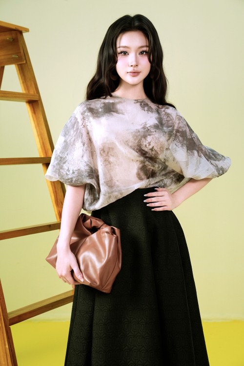 Grey Pleated Satin Organza Top (PREMIUM)