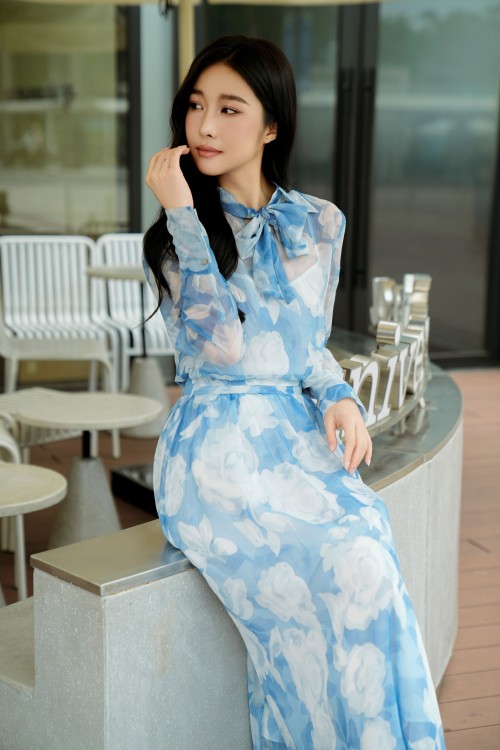 Blue Voile Flared Skirt