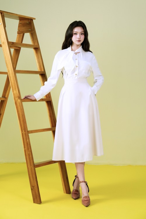 Cream Woven Flared Skirt