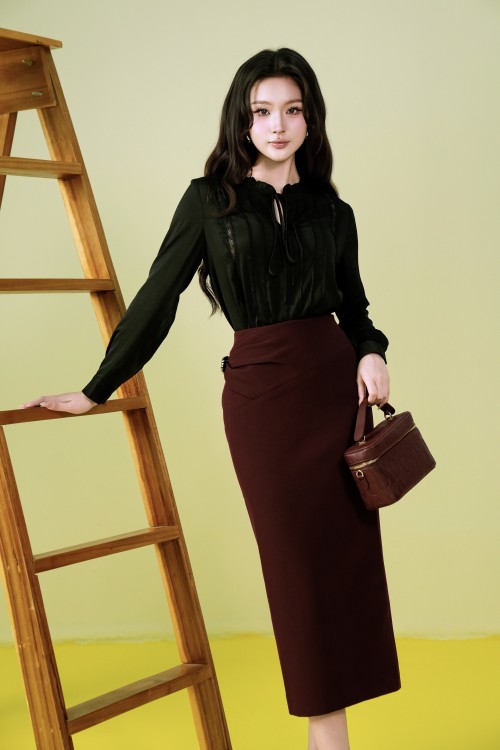Black Long Sleeves Silk Blouse