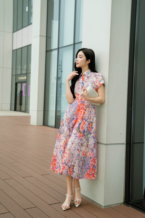 Multicolor Linen Flared Dress