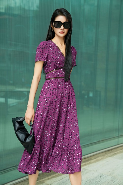 Dark Violet Woven Flared Dress