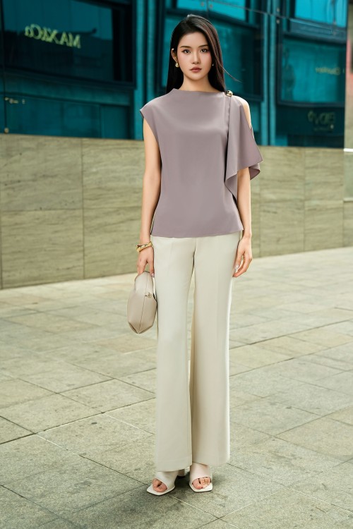 Beige Woven Flared Pants