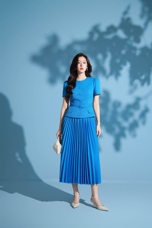 Blue Raw Flared Skirt