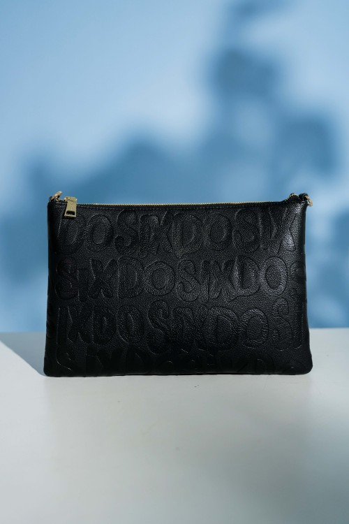 Black Sixdo Pattern Letterpress Clutch Bag