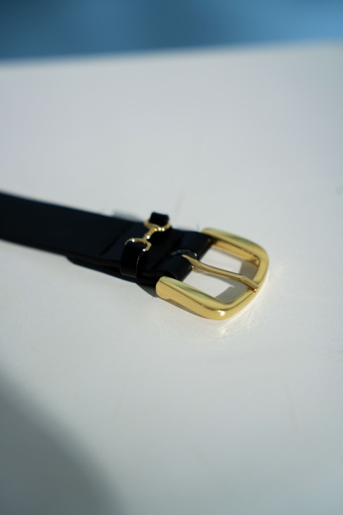 Black Leather Belt With Metalic Detail