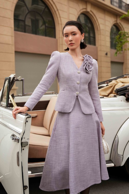 Purple Tweed Flared Skirt