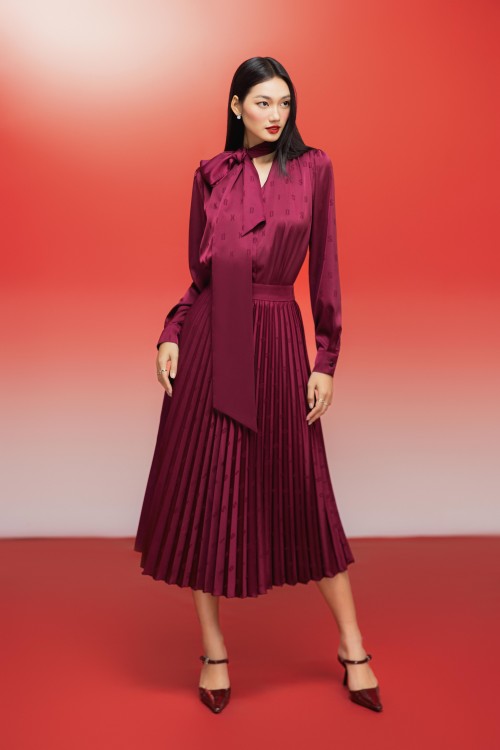 Plum Silk Flared Skirt