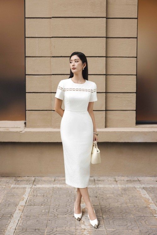 White Brocade Pencil Dress