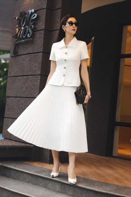 White Brocade Flared Skirt