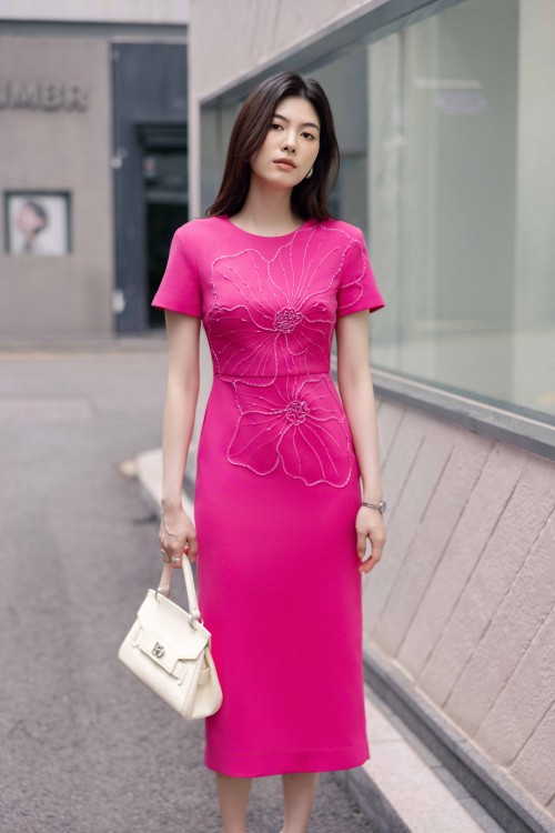 Murrey Floral Raw Pencil Dress