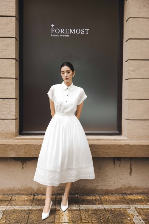 White Organza Flared Dress