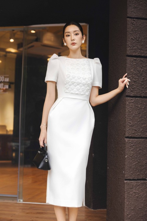 White Woven Pencil Dress