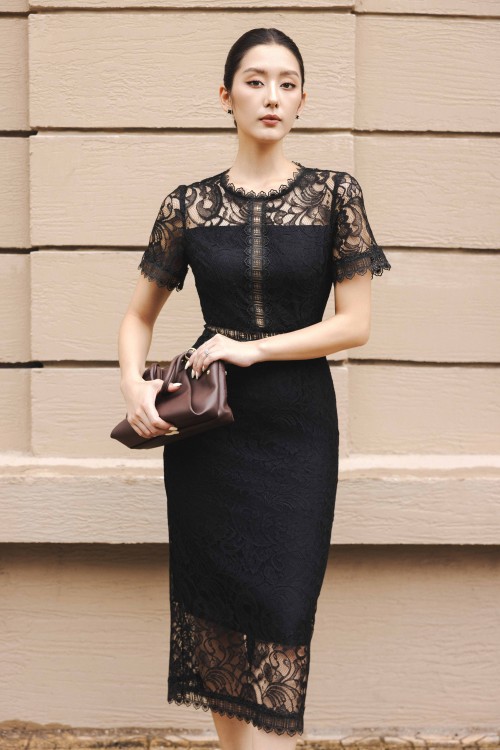 Black Lace Pencil Dress