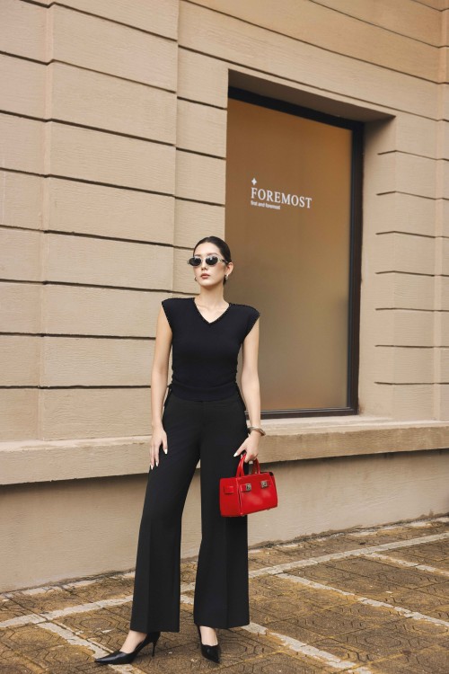 Black Woven Flared Pants