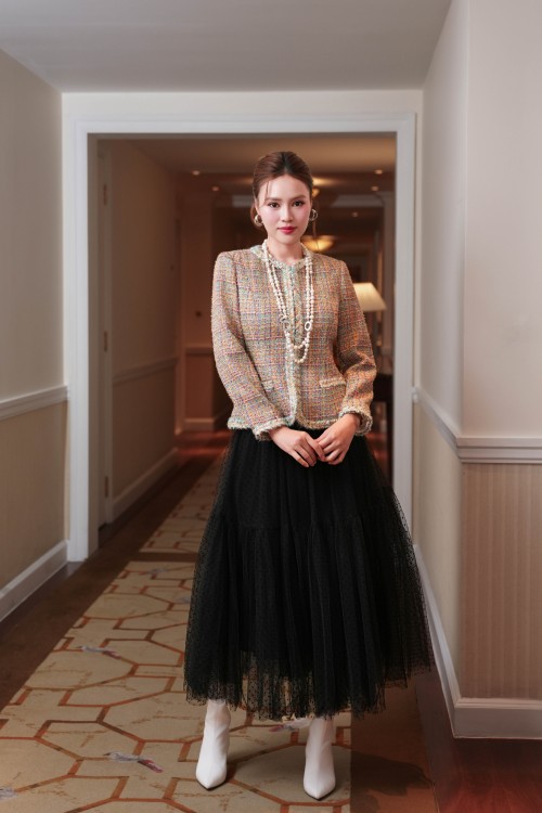 Black Mesh Flared Skirt