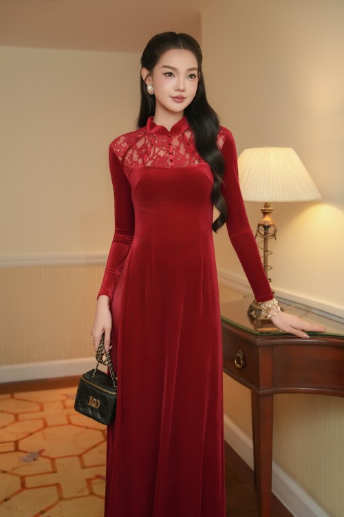 Dark Red Velvet Ao Dai
