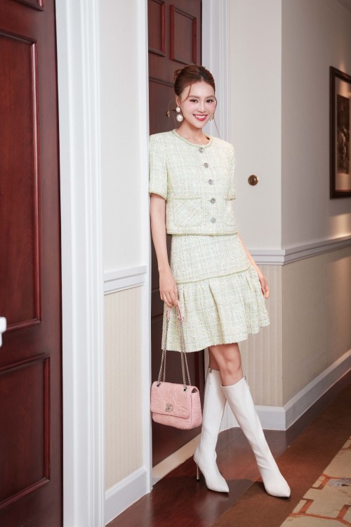 Light Green Tweed Mini Skirt