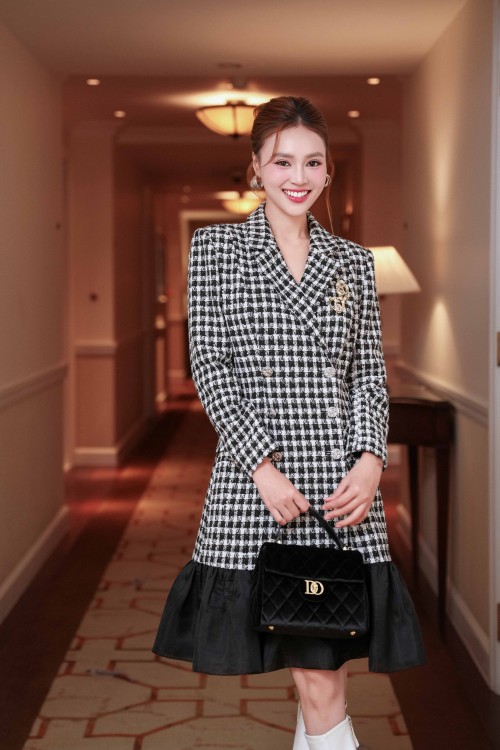 White & Black Tweed Flared Dress