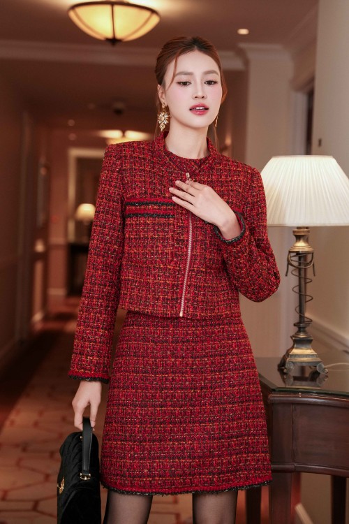 Red Tweed Mini Skirt