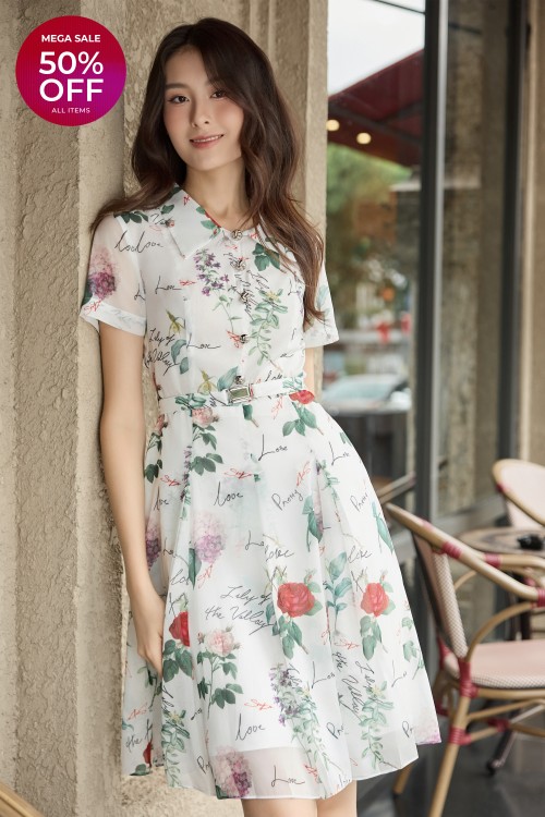 White Organza Flared Dress