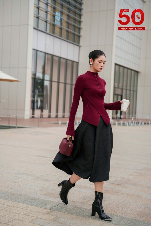 Black Woven Midi Skirt