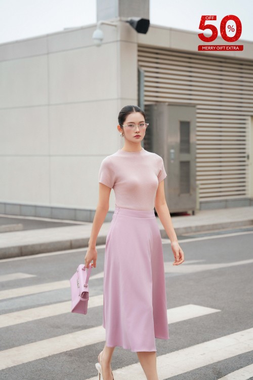 Mauve Woven Flared Skirt