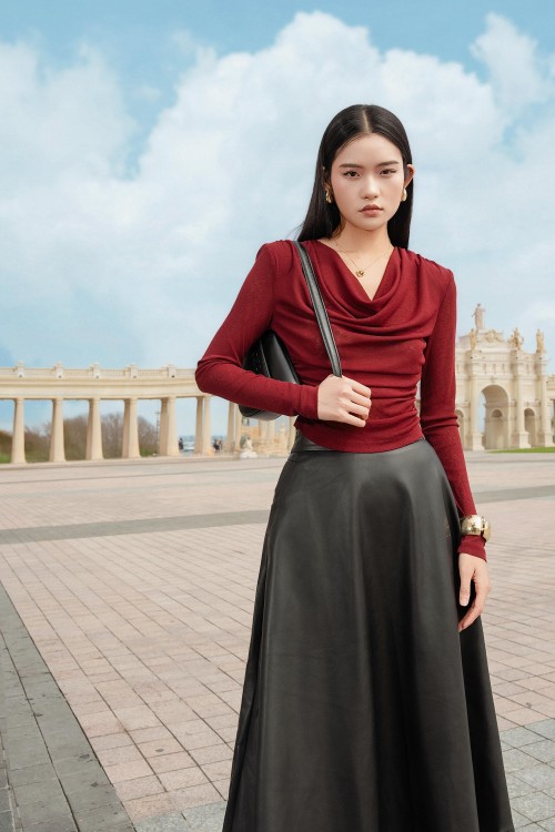 Burgundy Long Sleeves Knit Top