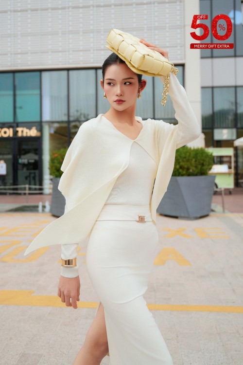 Cream Long Sleeves Wool Blouse