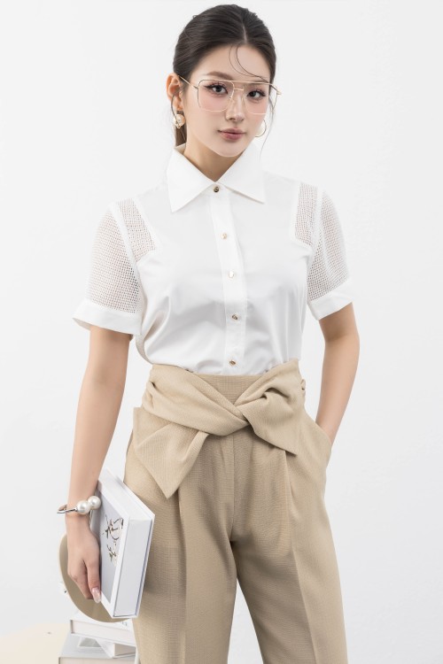 White Short Sleeves Raw Shirt