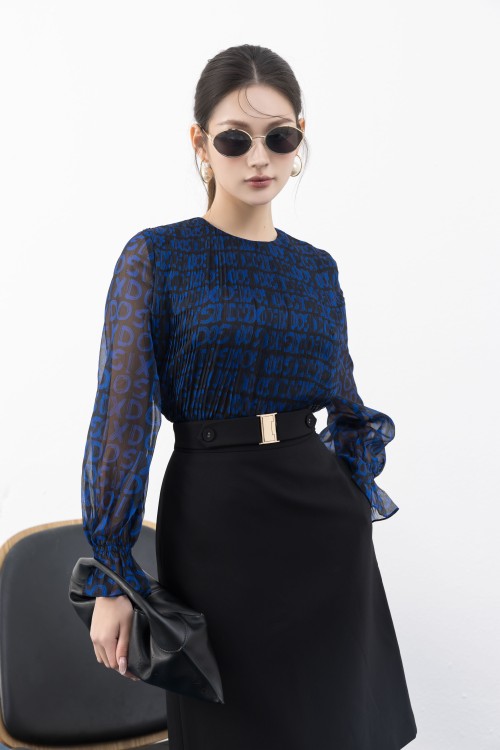 Blue-Black Sixdo Print Voile Shirt