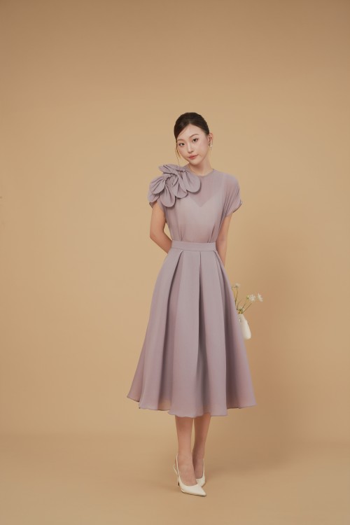 Purple Taro Organza Flared Skirt