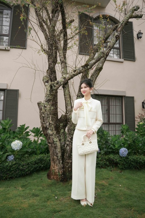 Cream Tweed Loose Pants