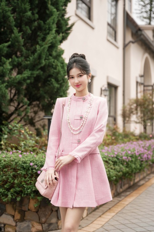 Pink Tweed Loose Dress