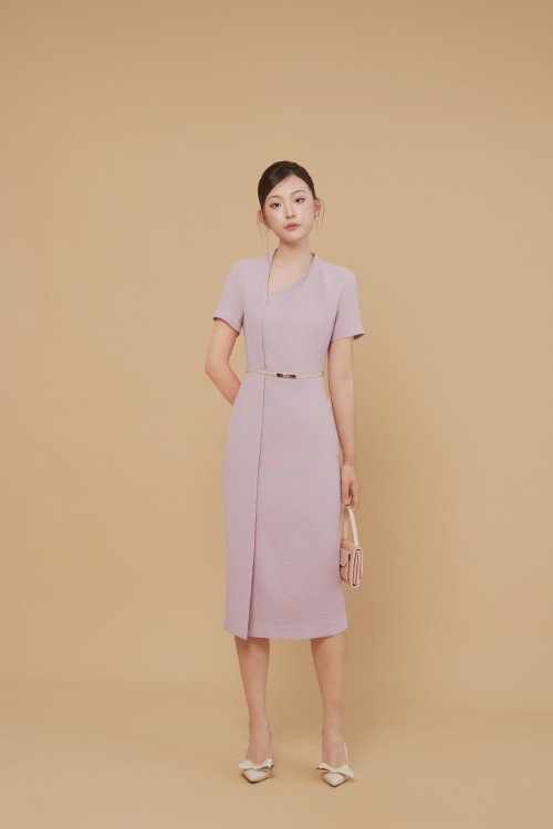Light Purple Woven Pencil Dress With Belt